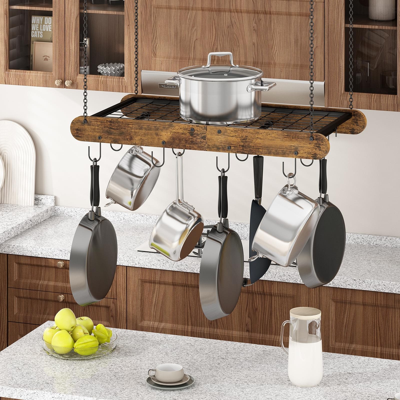 Pot Racks Hanging Ceiling Mount with 12 S-Shaped Hooks Heavy-Duty Pot and Pan