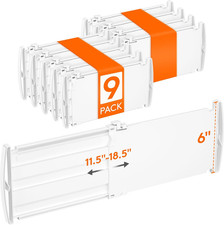 6" Tall 9 Pack Drawer Dividers, 30-47Cm/11.5-18.5" Expandable Drawer Divider for