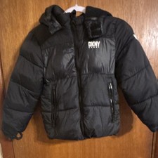 DKNY Sport Boys Black Hooded Insulated Full Zip Puffer Jacket Size 7