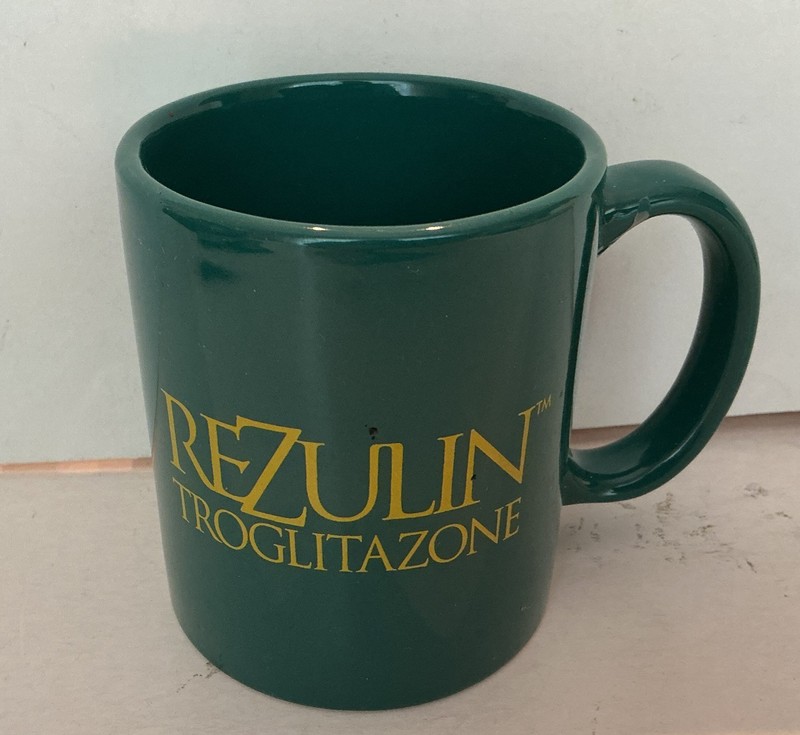 Rezulin Troglitazone Green Mug Pharmaceutical Rep - ill Fated Diabetes Med