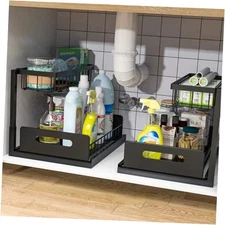  Under Sink Organizer, Pull Out Cabinet Organizer 2-Tier Slide Out 2 Pack Black