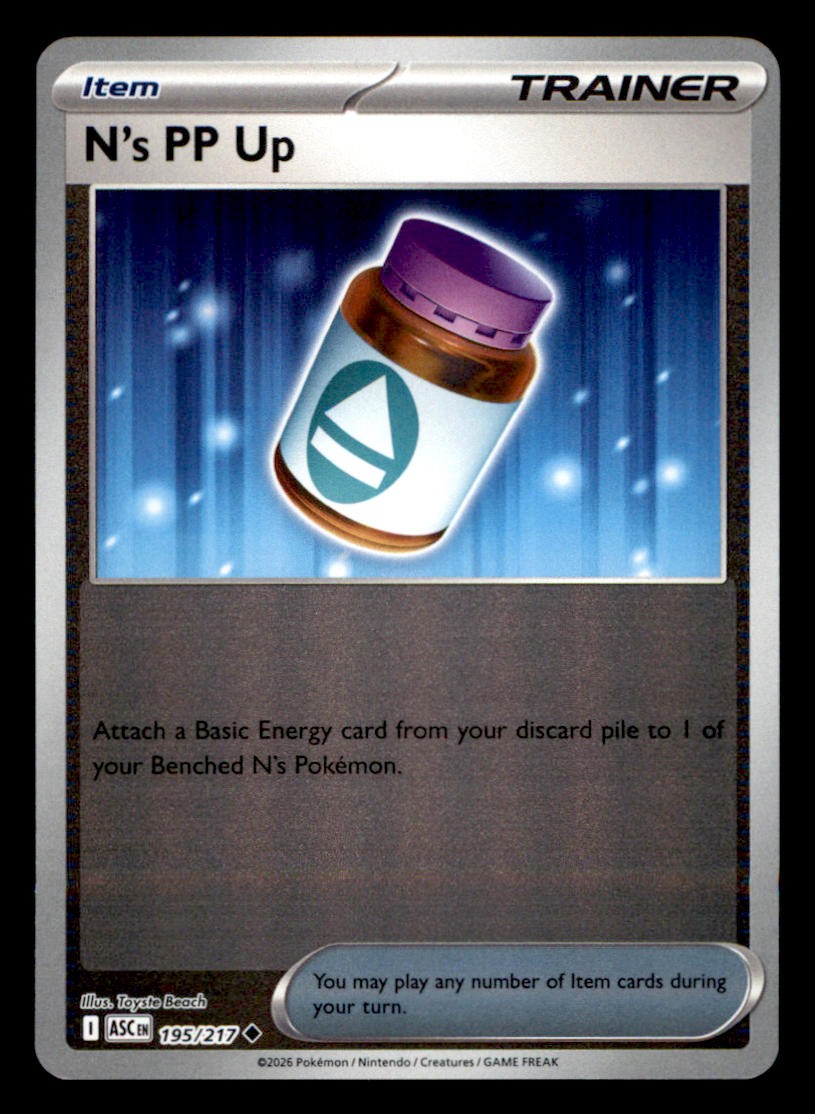 N's PP Up 195/217 Uncommon Ascended Heroes Pokemon Reverse Holo Near Mint
