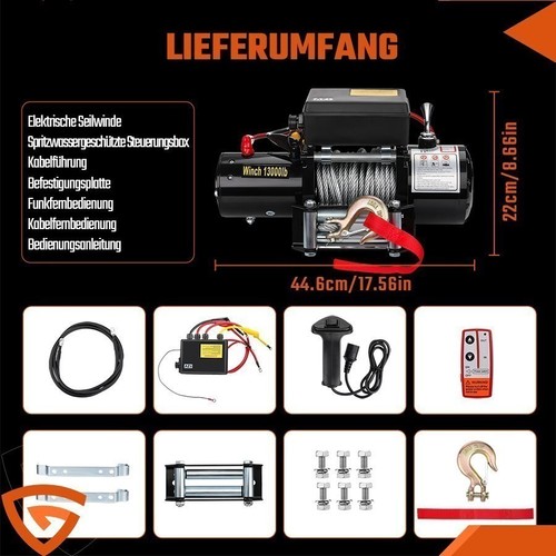 Elektrische Seilwinde 12V 13000LBS 5909KG Motorwinde Offroadwinde Stahlseil Funk - Bild 2 von 15