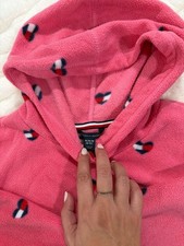 Tommy Hilfiger Girls Pink Hearts Fleece Hoodie Size Medium 8/10 
