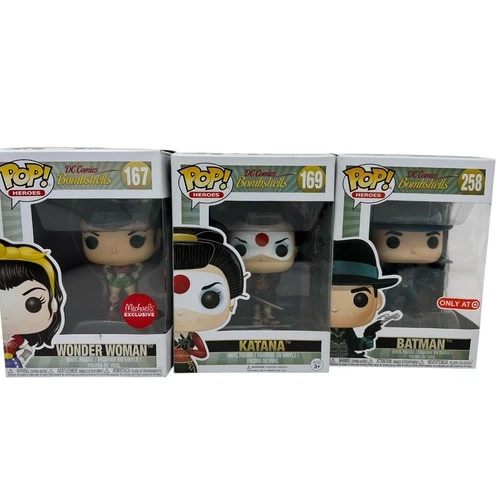 Funko Pop! Vinyl: DC Comics Bombshells- Wonder Woman 167 ,Katana, 169,Batman 258