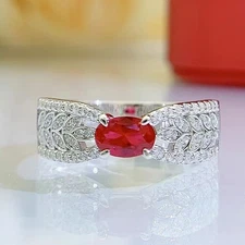 1ct Lab Grown Ruby Ribbon Wheat Design Ring, 18K Gold Vermeil Chic Jewelry