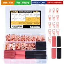260Pcs Copper Wire Lugs 4 6 8 10 12 with Heat Shrink Set, 120Pcs Battery Cabl...