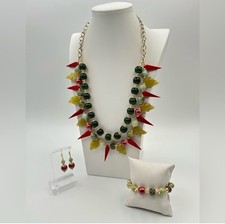 “Jenny Leigh” Luxury Artisan Carved Jade, Cinnabar, & Red Coral Jewelry Set
