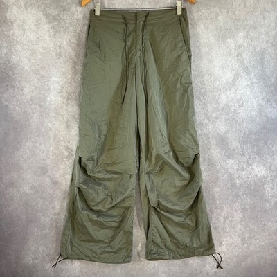 Zara Parachute Pants Women S Olive Green Wide Leg Adjustable