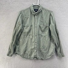 Rails Shirt Women Small Olive Green Marcel Stars Button Up Long Sleeve Linen