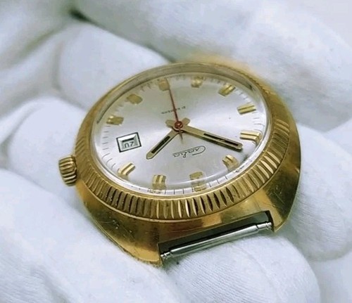 Vintage men's wristwatch Slava made in the USSR, gold-plated case AU-10 calendar - Picture 2 of 7