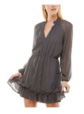 Speechless Women’s Dk Grey V Neck Mid Length Blouson Long Sleeve Dress Sz XS