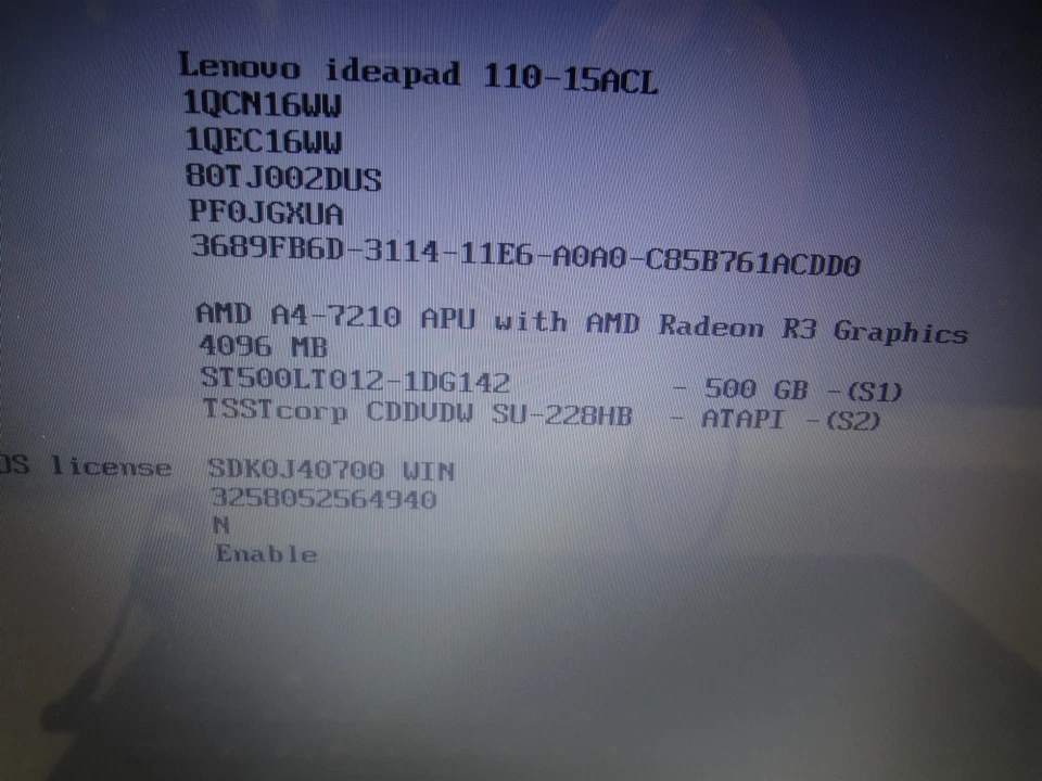 Lenovo Ideapad 110-15ACL 15.6" AMD A4 500GB HDD 4GB Ram Bad Battery Boot Issues - Image 3 of 4