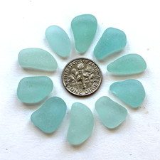 Surf Tumbled Sea Glass Jewelry Quality 10 Aqua Pieces Medium For Pendants