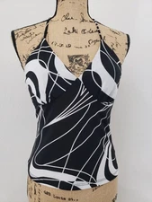 Charlotte Russe Women's Black And White Pattern Halter Top Size Small