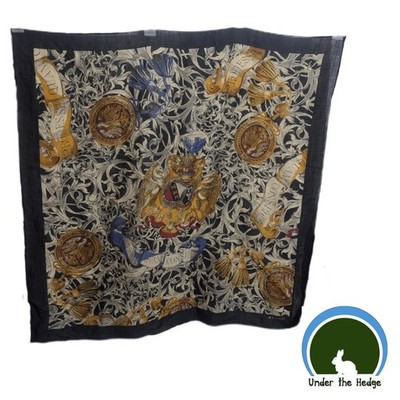 Vintage Echo Black 100% Wool Heraldic Print 34''x34'' Sqaure Scarf