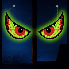 Halloween Glowing Eyes Window Decorations – Solar Light-Up Eyes for Indoor Outdo
