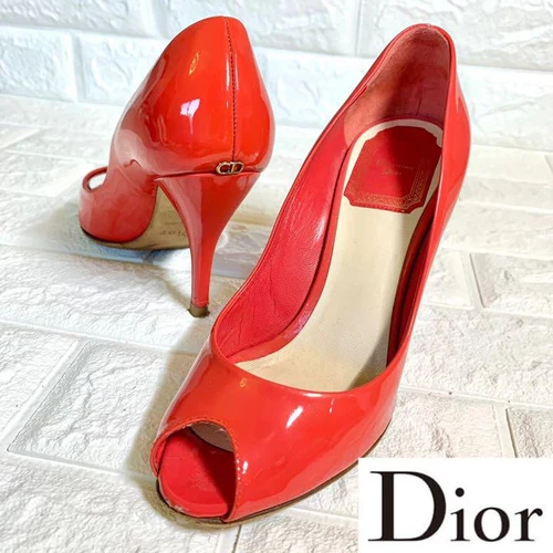 Escarpins bout ouvert Christian Dior logo dos rouge