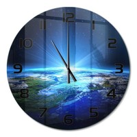 Elegante Wanduhr Mit FließEnden Zeigern Planet Erde Schwarze Zeiger Fi60 Cm