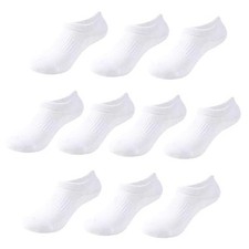 Girls Crew No Show Socks Boys Black Low Cut Socks 8-10 Years White 10 Pairs