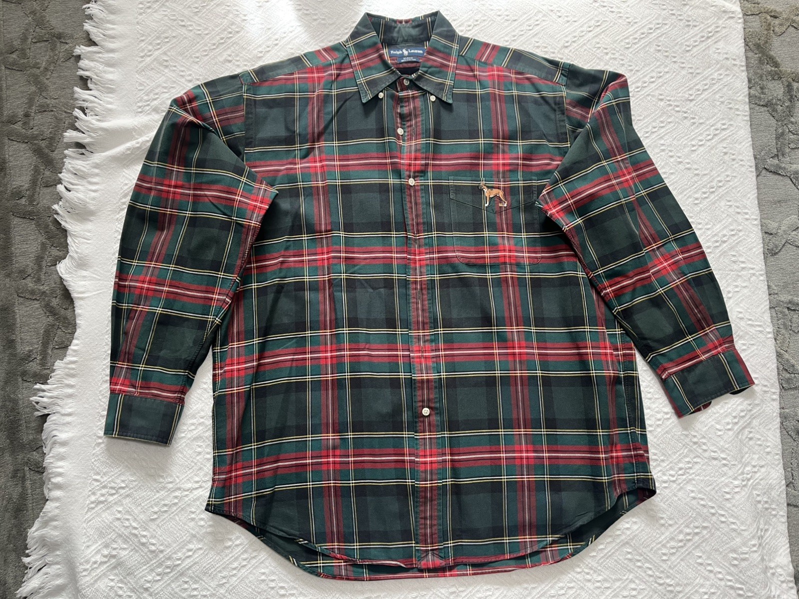 Vintage Polo Ralph Lauren Blake Dog Tartan Plaid Button Down Oxford Size Large 