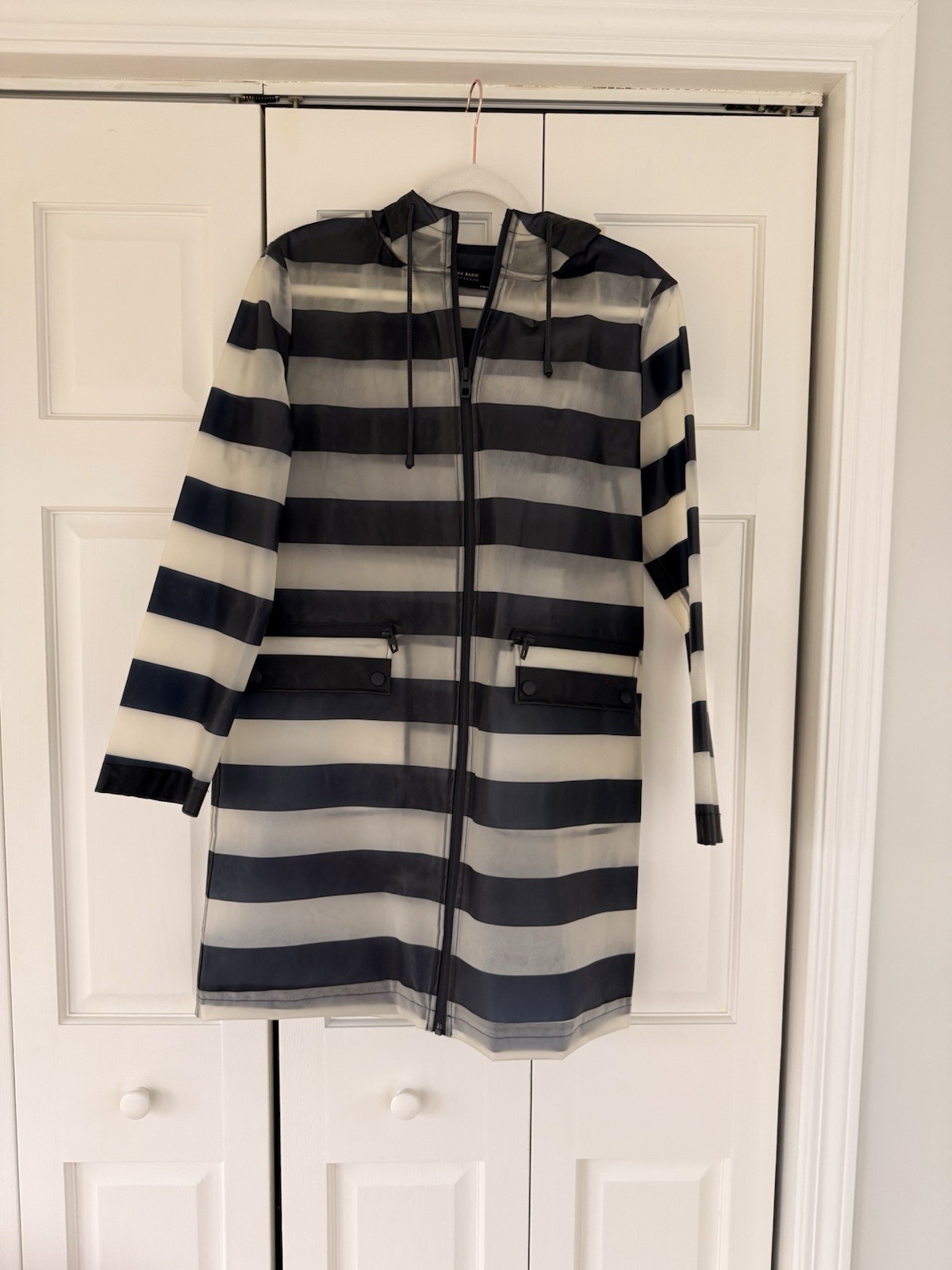 Zara Basic Navy Stripe Translucent Rain Jacket | … - image 3