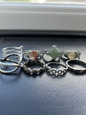 Lot of 8 Silver Tone Costume Rings Mixed Designs Faux Stone Vintage Style Bulk