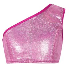 DRHOM Kids Girls One-Shoulder Sequins Dance Vest Jazz Hip 12 Years, Rose Red