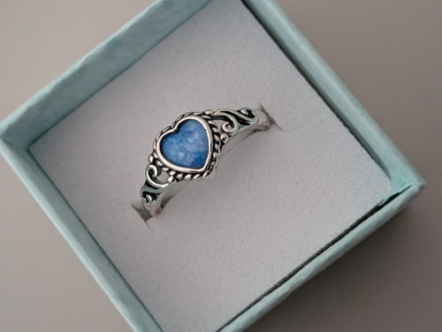 Vintage Style Ornate Silver Filigree Blue Heart Statement Ring Size 6