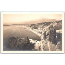 Postcard Taormina Panorama with Etna Scenic View Sicily Italy RPPC Real Photo