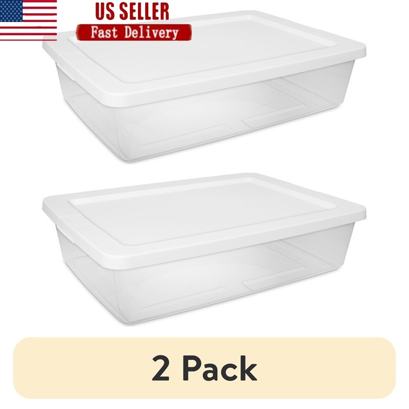 2 Pack Clear Stackable Plastic Storage Bins with Snap-On Lids for Home Organization