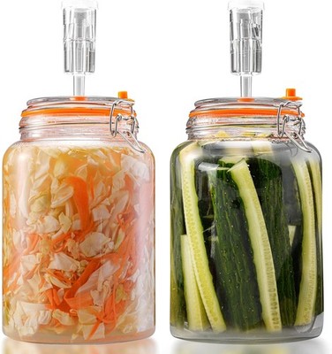 2er Fermentationsglas mit Gärventi Gärglas für Sauerkraut Kimchi Pickles 1.3L