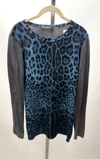 DOLCE & GABBANA Italy Long Sleeve Gray & Blue Animal Print Sweater Top Size 42/6