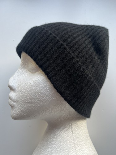Gorro negro clásico acanalado 100 % cachemir puro tejido de pescador suave y cálido - Imagen 5 de 9