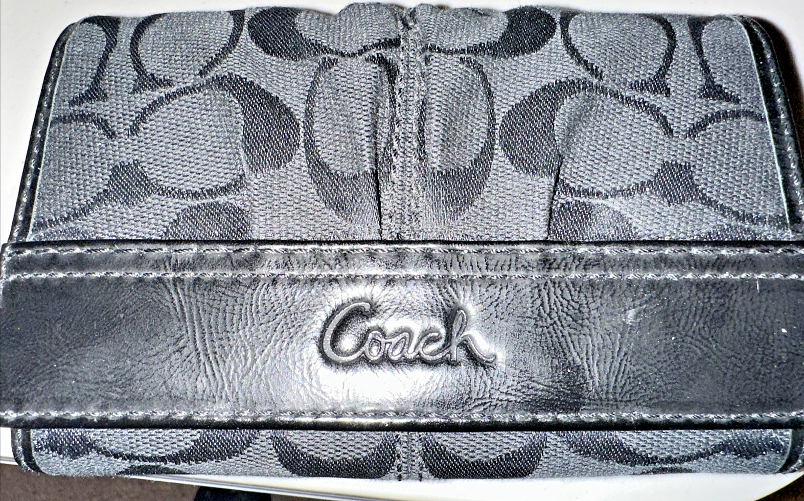COACH Black Leather-Trim Cloth Credit Card Wallet for Women 6x3.5 Mint Condition