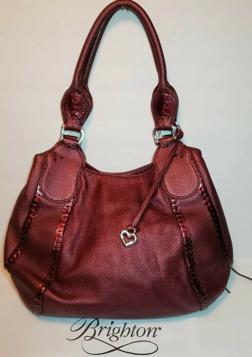 BRIGHTON MERLOT MELANIA MASTERPIECE COLL LEATHER APPLIQUE SHOULDER