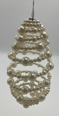 Wire and Pearl Bead Spiral Christmas Ornament Cone Shape