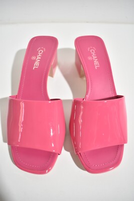 Chanel 22C Dark Light Pink Patent Calf CC Logo Mule Slide Block
