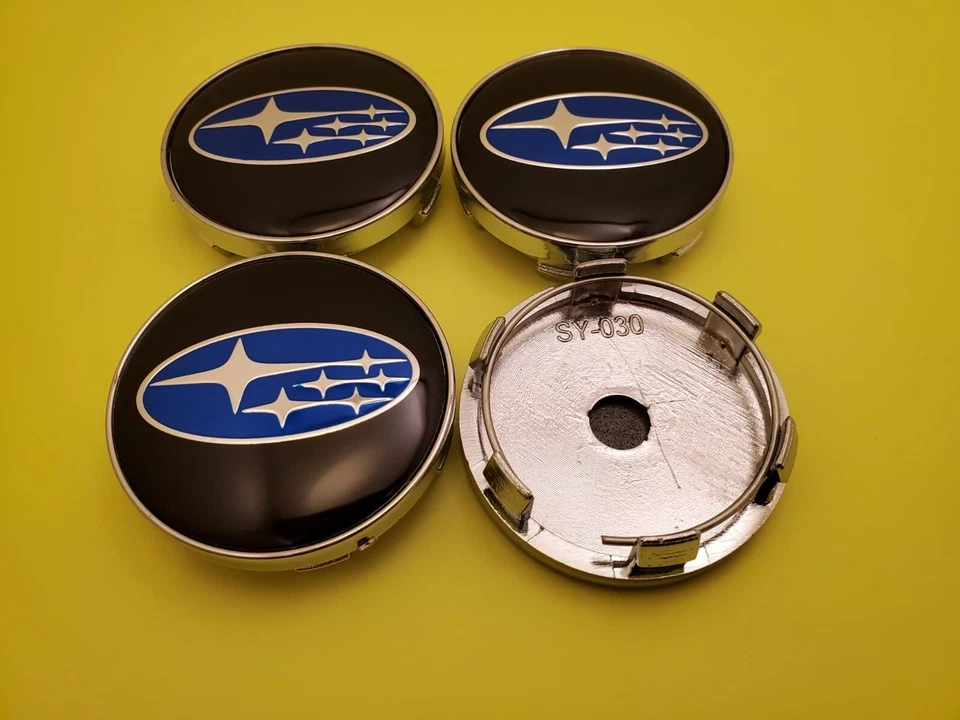 Set Of 4 Subaru Black/Blue Wheel Center Cap, 28821SA030 Foto 2 de 4