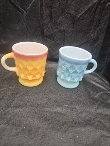 2 Anchor Hocking Fire King Coffee Cup Mug Kimberly Diamond Pattern