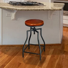 eHemco 24-29'' Adj Metal Bar/Counter Stool/Wood Veneer Seat,Fully Assembled 4203