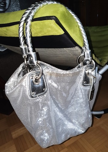 ♥ABRO HANDTASCHE SCHULTERTASCHE BEUTELTASCHE SHOPPER PAILLETTEN SILBER ♥