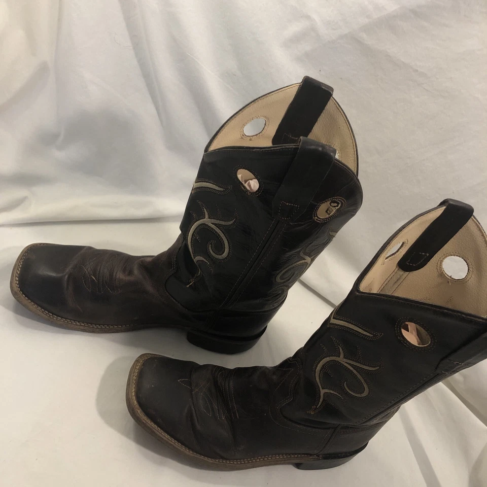 Old West Youth Size 5 D Brown And Black Leather Cowboy Western Boots C Descripti - Image 2 of 4
