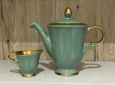 Vintage Stavangerflint Norway Green and Gold Coffee Pot and Milk/Cream Jug