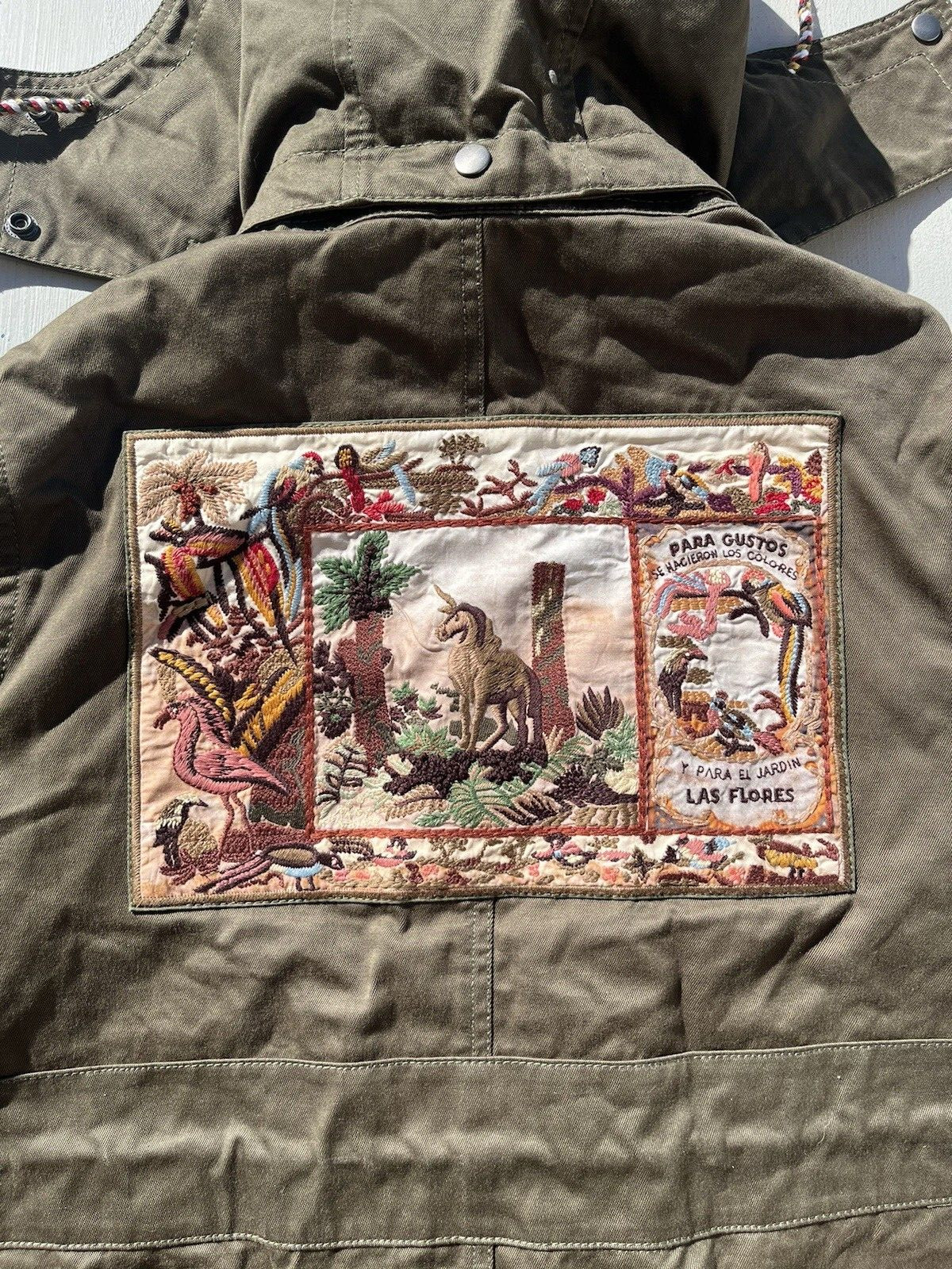 Women's Patch Embroidered Jacket Green Military N… - image 10