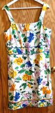 Ann Taylor Sheath Dress White Multicolor Floral Empire Square Neck Tank Size 12