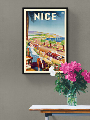 1935 Nice France Beach Vintage Style French Travel Poster - 20x30