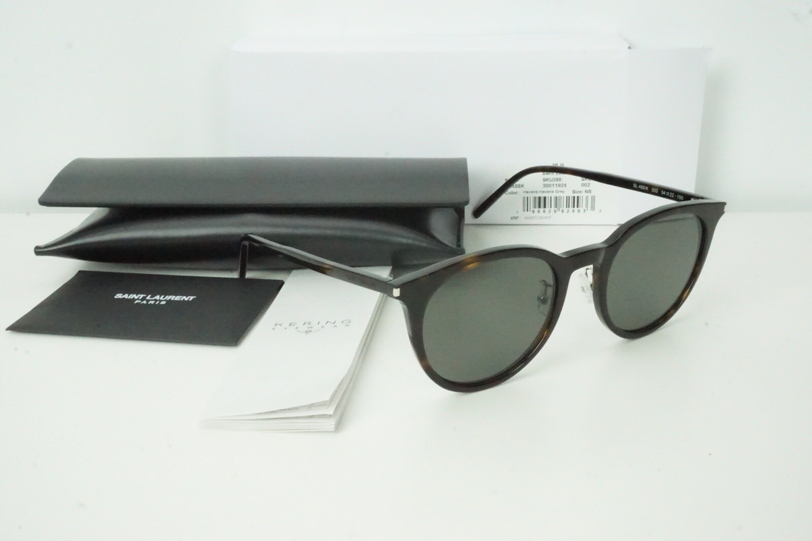 Occhiali da sole SAINT LAURENT SL 488 K tartaruga avana grigio lenti rotonde 54 mm NUOVI