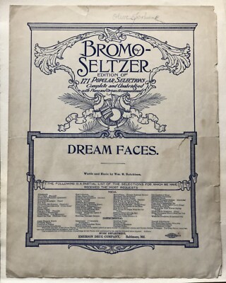 Bromo Seltzer  Advertisment NO COCAINE Emerson Drug Co DREAM FACES Antique 1900 
