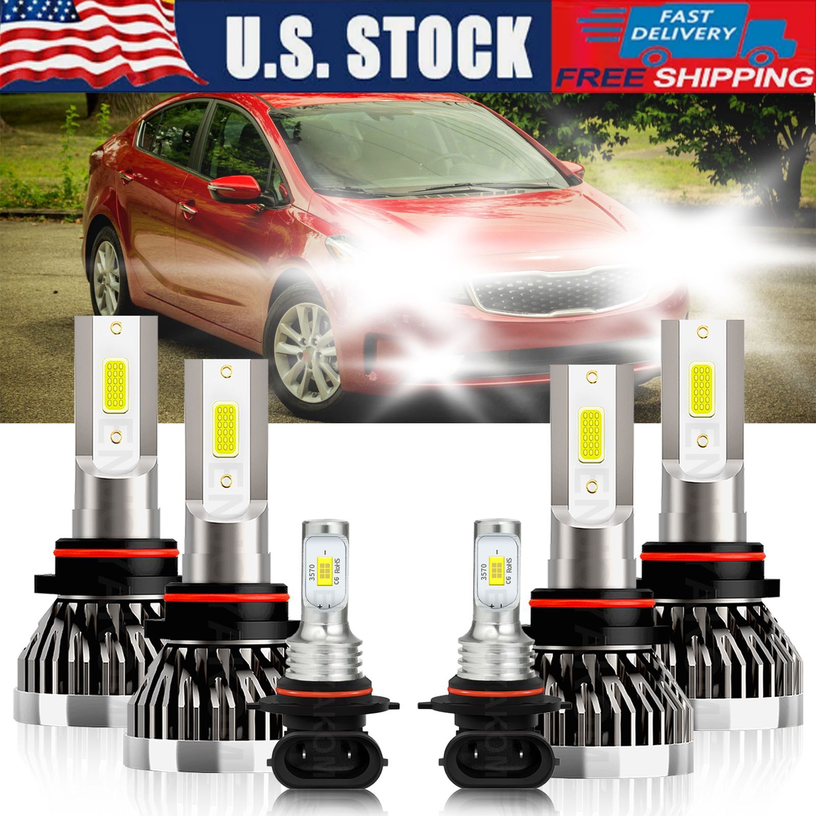 For Kia Optima 2019 LED Headlight Car Bulbs Fog Light Combo Kit Super Bright